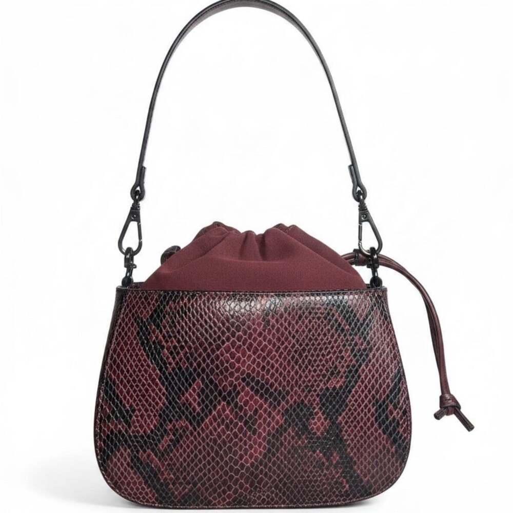 Vince Camuto Suede and Snakeskin Print Leather Crossbody in Elderberry NWT